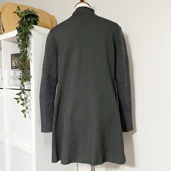 Lafayette 148 New York Grey Ribbed Sleeves Open Front Cardigan Jacket Size Small - Picture 4 of 9